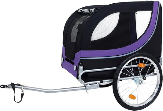 Blue-Grey Large Folding Bike Trailer for Dogs – Heavy-Duty Steel Frame, 66LB Capacity Pet Carrier for All-Terrain Cycling, Jogging & Camping Adventures!