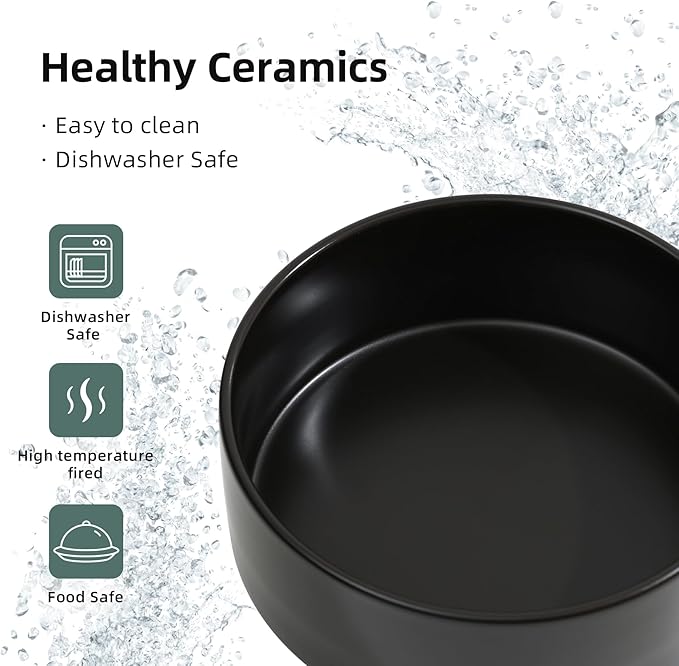 Ceramic Raised Double Bowls Set with Stand, 2 Heights Elevated, Food & Water Bowls for Small Breed Dogs, Weighted Dog Dishes, Pet Bowl(6.1'',28.7oz, Black)