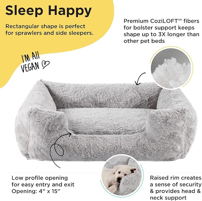 Best Friends by Sheri Lux Lounge Bed Calming Faux Fur Dog Bed, Gray, Large, 36" x 27"