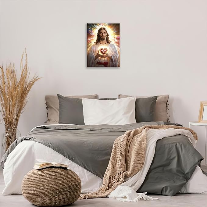 Christian Jesus Wall Art Religion Canvas Wall Decor Prints Framed Painting Jesus Pictures Gifts Artwork for Bathroom Living Dining Church 12"x16"