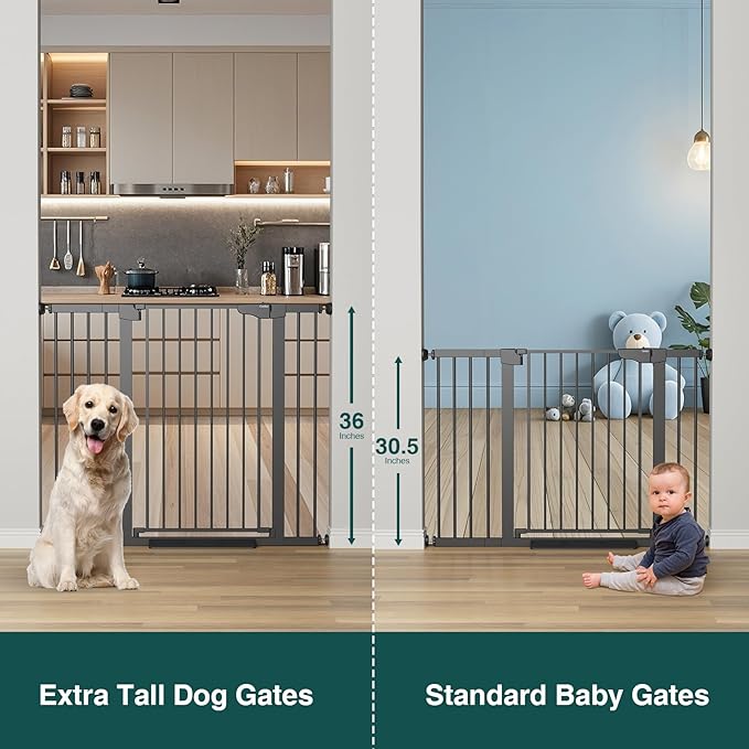 Cumbor 36" Extra Tall Baby Gate for Stairs, 29.7-48" Wide Dog Gates for Doorways, Auto Close Safety Gate for Babies and Pets, Easy Install, Pressure Mounted, Fits Doorways, Stairs, Entryways, Black