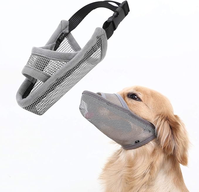 Crazy Felix Nylon Dog Muzzle for Small Medium Large Dogs Dachshund Beagle Poodle Labrador, Air Mesh Breathable and Drinkable Pet Mouth Guard for Anti-Biting Chewing Scavenging(XS, Grey)