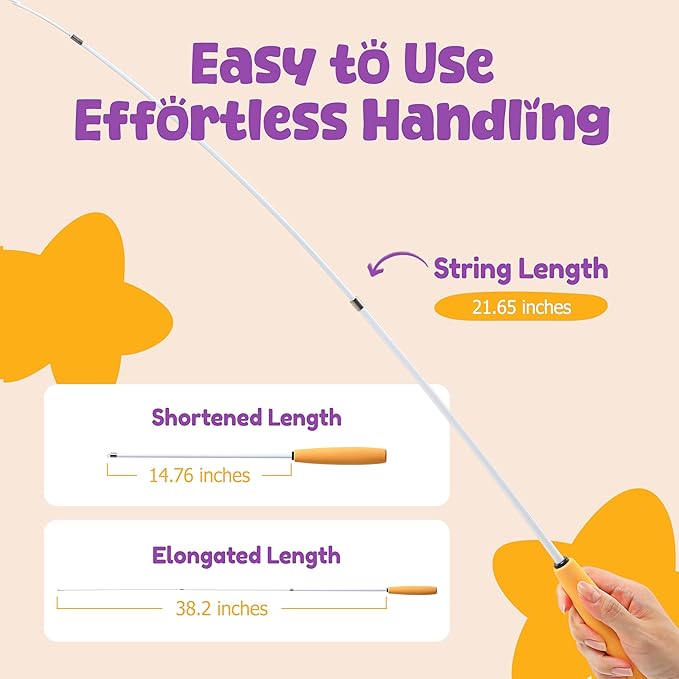 Cat Feather Wand Toy - 38" Retractable Cat Wand Toy with Orange Feather Flower Teaser Refill for Indoor Cats and Interactive Play