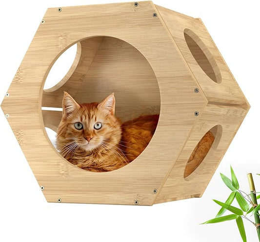 Cat Wall Furniture - Climbing Shelves, Ladders, Hammock & More - Bamboo Material - Light Brown - Cat House, Shelves, Perches, Hammock, Bed, Bridges, Walkways