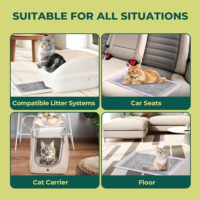 Cat Pads Refills for Tidy Cats Breeze Litter System - Super Absorbent 6-Layer Pads for Odor Control, Activated Carbon - 16.9" x 11.4" - Pack of 40 Litter Box Replacement Pads