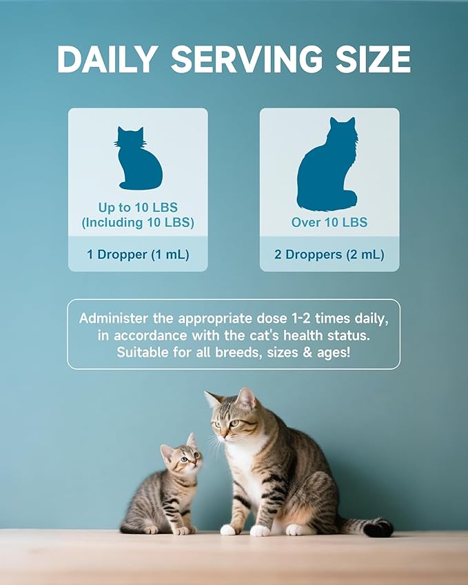 Collagen for Cats - Hip and Joint Supplement, Digestive & Immunity Support, Skin & Coat Health, Liquid Collagen for Cats with MSM, Glucosamine, Coconut Oil, Vitamin E, Roast Chicken Flavored, 60ml