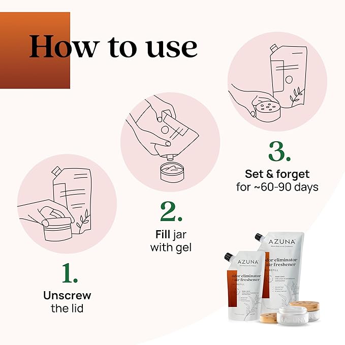 Azuna All-Natural Odor Remover Gel Refill Pouch | Air Purifier with Tea Tree Oil | Plant-Based & Long Lasting | For Pet Odors, Smoke & Strong Odors | Sandalwood/Bourbon, 12 oz.