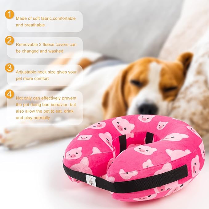 CuteBone Inflatable Soft Dog Cone with Removable Fleece Covers for Small/Medium/Large Dogs and Cats After Surgery GWB01S