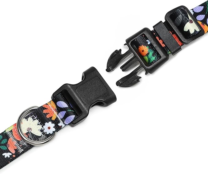 Mercano Adjustable Dog Collar - Special Design Patterns, Soft Nylon Comfortable Durable Pet Collar for Small Medium Large Dogs (S, Floral Orange)