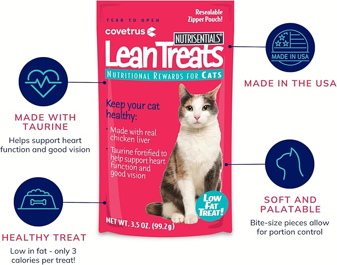 Covetrus Nutrisential Lean Treats for Cats - Soft Cat Treats for Small, Medium, Large Cats - Nutritional Low Fat Bite Size - Chicken Flavor - 6 Pack - 3.5oz