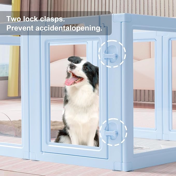 Clear Acrylic Dog Playpen,Transparent DIY Dog Pen,Easy Assembly and Disassembly,Indoor and Outdoor Use,Simple Cleansing Fence (Sky Blue, 60CM, 12 Panel)
