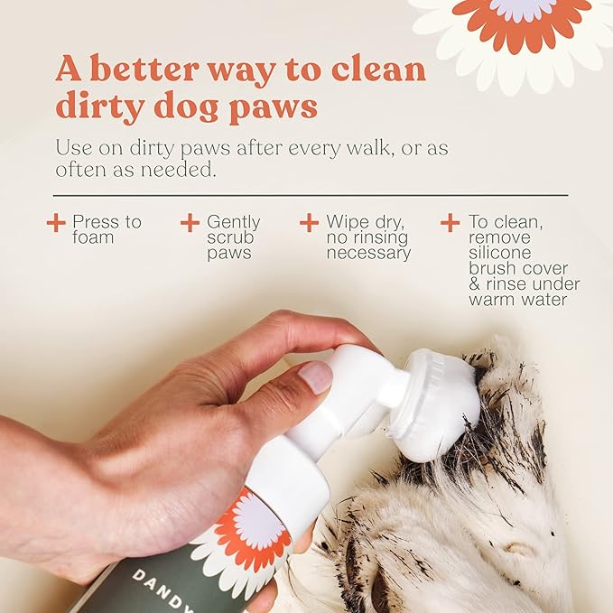 Dandylion Clean Paws Value Set – No‑Rinse Foaming Paw Cleaner with Built‑in Brush + 10 fl oz Refill