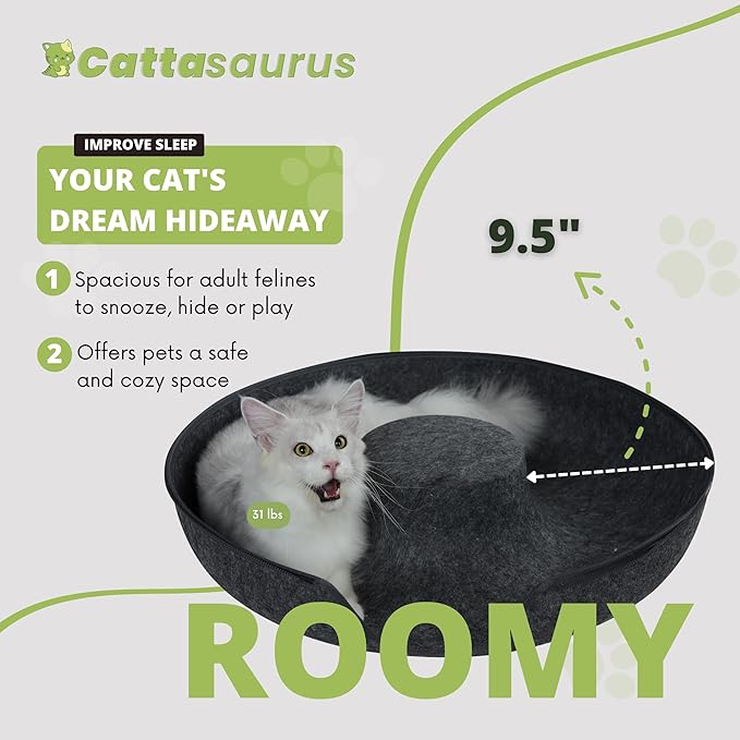 Cattasaurus Peekaboo Cat Cave, Extra Spacious for Multiple & Large Cats 12+ lbs, Scratch Detachable Beds for Indoor Cats, Washable Tunnel Bed, Comfy Cat Donut Tunnel (Dark Gray+Dark Gray, Jumbo)