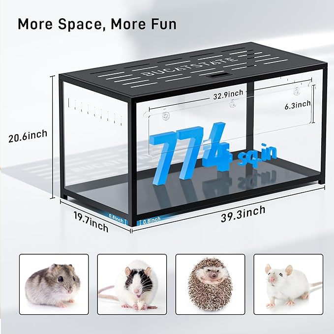 BUCATSTATE Hamster Cage Metal 2.0 - Small Animal Habitats Large Stackable with Top Access Easy Assemble 39.3L*19.7W*20.6H Inches Dwarf Syrian Hamster House for Guinea Pig, Gerbil (774sq inch Black)