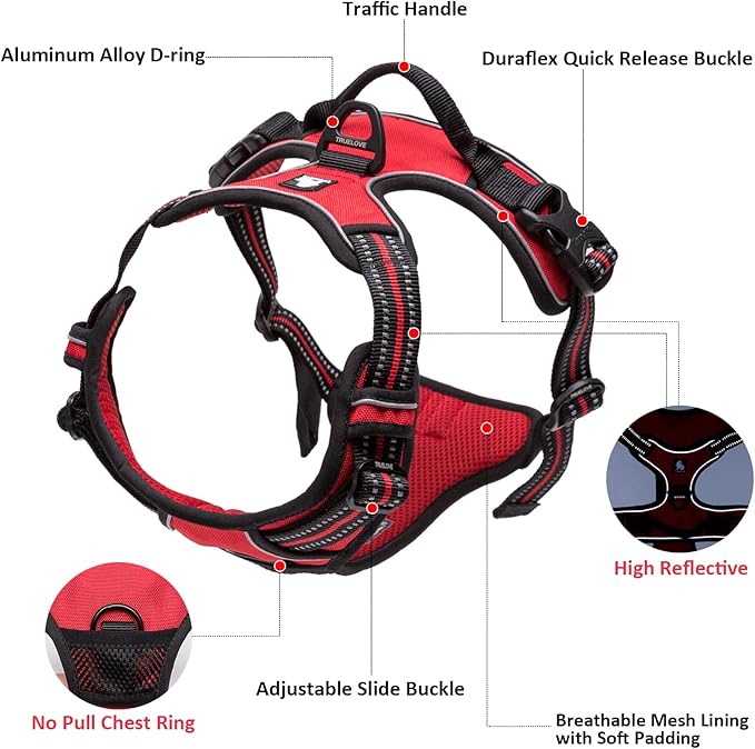 TRUE LOVE Adjustable No-Pull Dog Harness Reflective Pup Vest Harnesses Comfortable Control Brilliant Colors Truelove TLH5651(Royal Blue,XL)