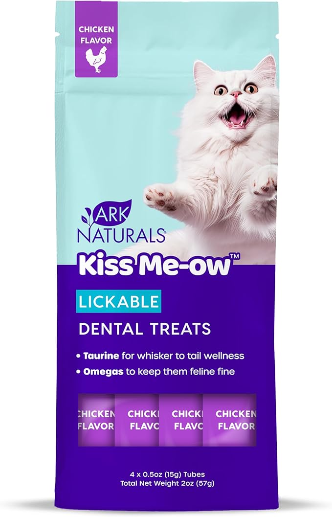 Ark Naturals Kiss Me-Ow Lickable Dental Cat Treats, Chicken Flavored, No Artificial Flavors, 2 Ounces (Pack of 6)
