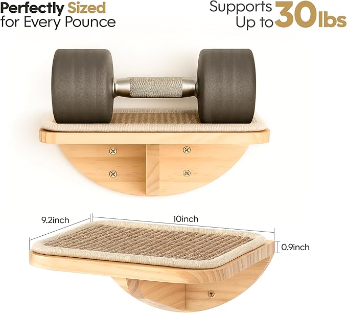 Cat Wall Shelves with Sisal Pads, 4-Piece Wooden Cats Furniture Set with Cat Window Perch, Flat Shelf & Sisal-Clad Steps for Climbing and Scratching