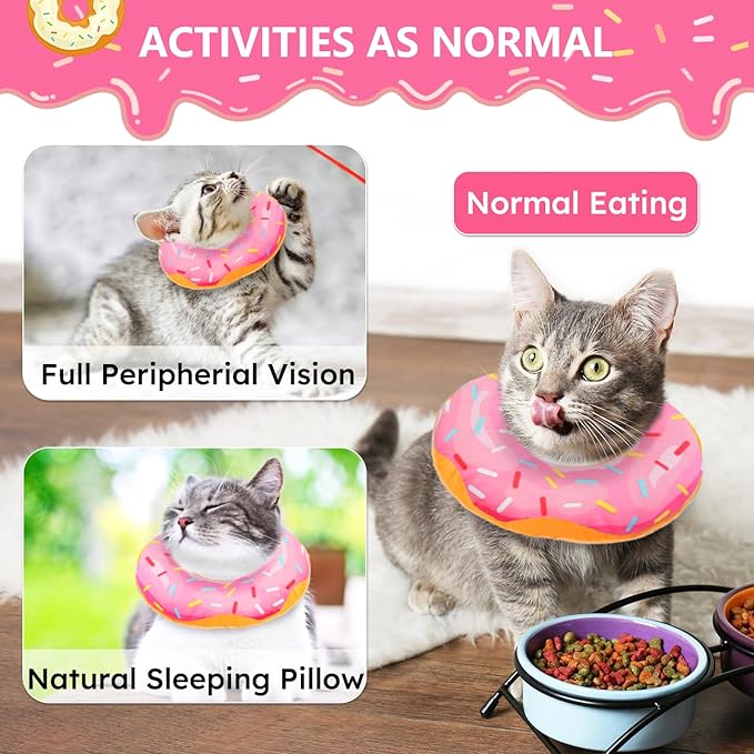 Cat Cone Collar Soft, Cat Recovery Collar for Wound Healing Cute Donut Adjustable Kitten Cones to Stop Licking Comfortable Lightweight Neck Elizabethan Collars for Cats Kittens After Surgery