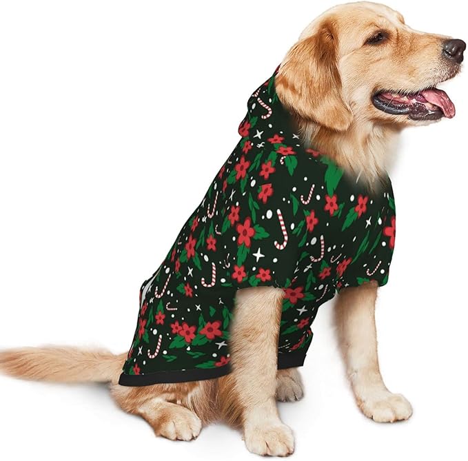 Black Candy Cane Hoodie,Christmas Cosplay Dog Clothes with Pocket and Hat Winter Clothes Sweaters Small