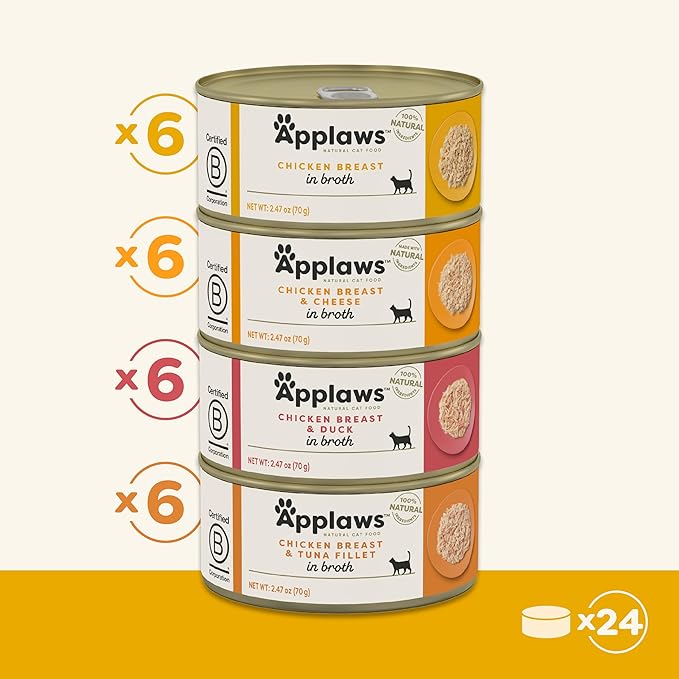 Applaws Natural Wet Canned Cat Food, Made with Limited and Natural Ingredients, Real Protein with No Artificial Additives, Chicken Selection Variety Pack in Broth (24 x 2.47oz Cans)