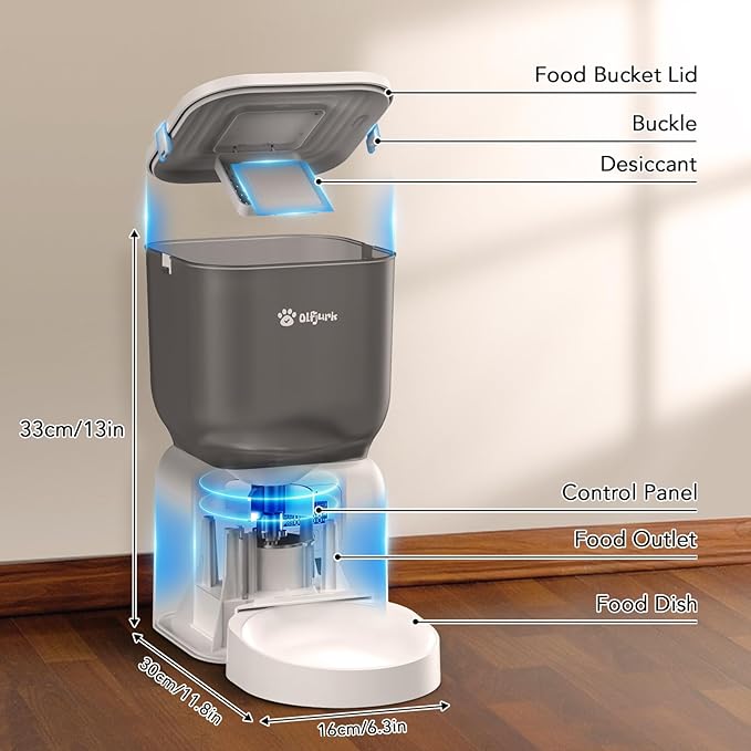 Automatic Dog & Cat Feeder, with Freshness Preservation, 4L Timed Cat Feeder with LCD Screen.Up to 6 Meals Per Day and 1-15 Portion for Cats & Dog (White)