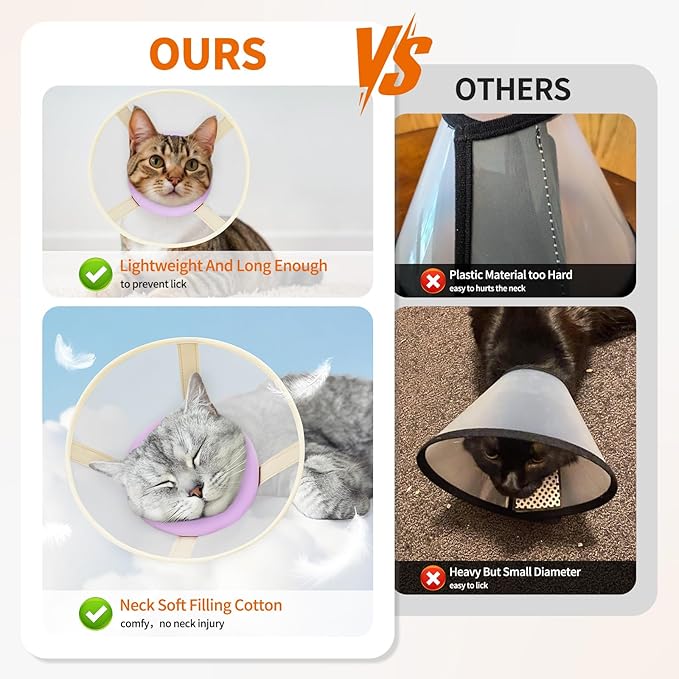 Cat Cone Collar Soft- Adjustable Comfortable Air Mesh Recovery Cone After Surgery to Stop Licking and Scratch, Alternative to Plastic Elizabethan Collar for Cat, Whiskers Freedom (Purple, XS)