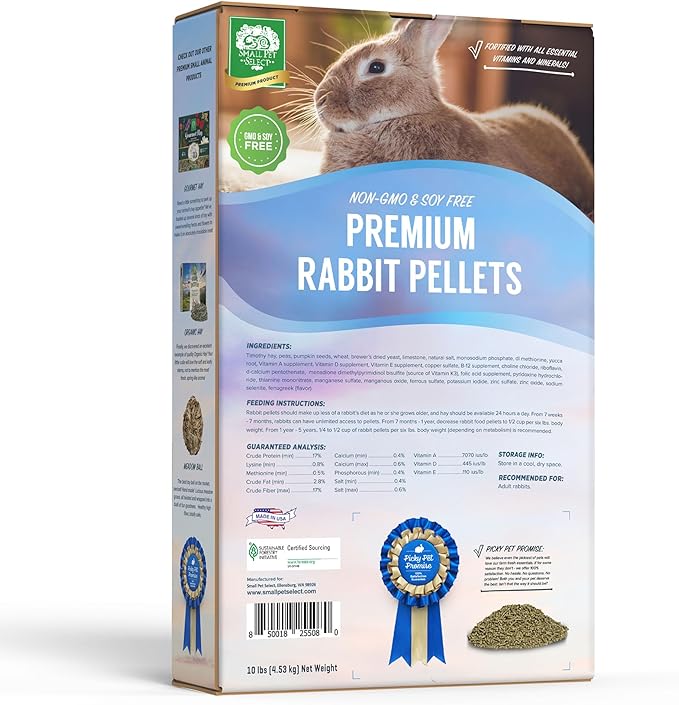 Small Pet Select-Premium Rabbit Pellet Food, Non-GMO, Soy Free. Local Ingredients in Pacific Northwest, 10lb