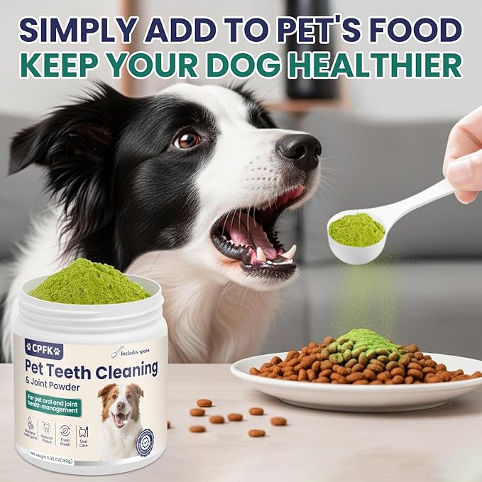 Dental Cleaning Joint Powder for Dogs - 6.35OZ Dog Dental Cleaning Powder with Probiotics to Lighten Bad Breath and Control Plaque Tartar Supports Dog Dental Care and Joint Health