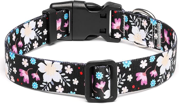 Mercano Adjustable Dog Collar - Special Design Patterns, Soft Nylon Comfortable Durable Pet Collar for Small Medium Large Dogs (XS, Floral White)