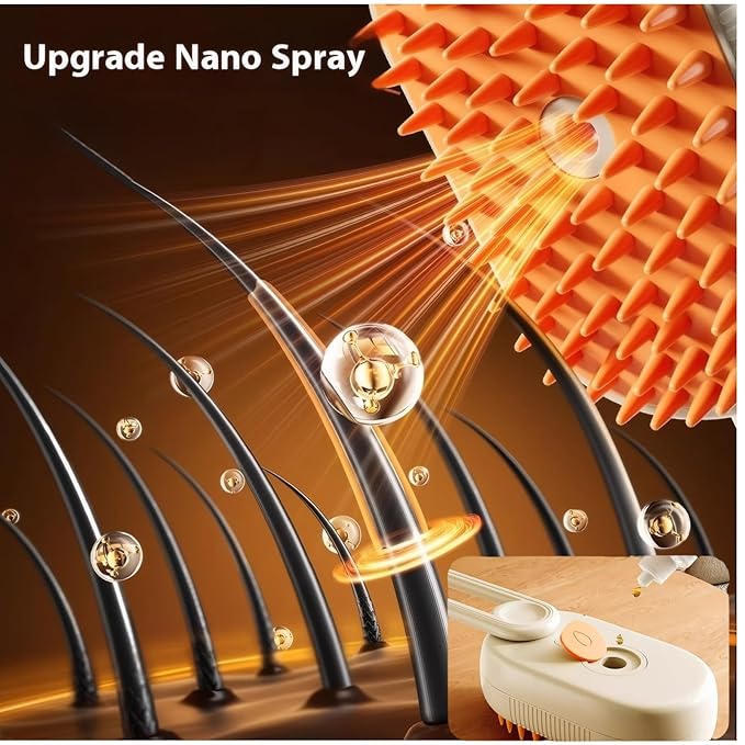 Cat steam brush USB-Powered Pet Steam Brush for Dogs & Cats | Instant Fog Deshedding Tool, Reduces Shedding & Flyaway Hair | Gentle Grooming Brush for Dog & Cat Hair Loss Control (Orange)