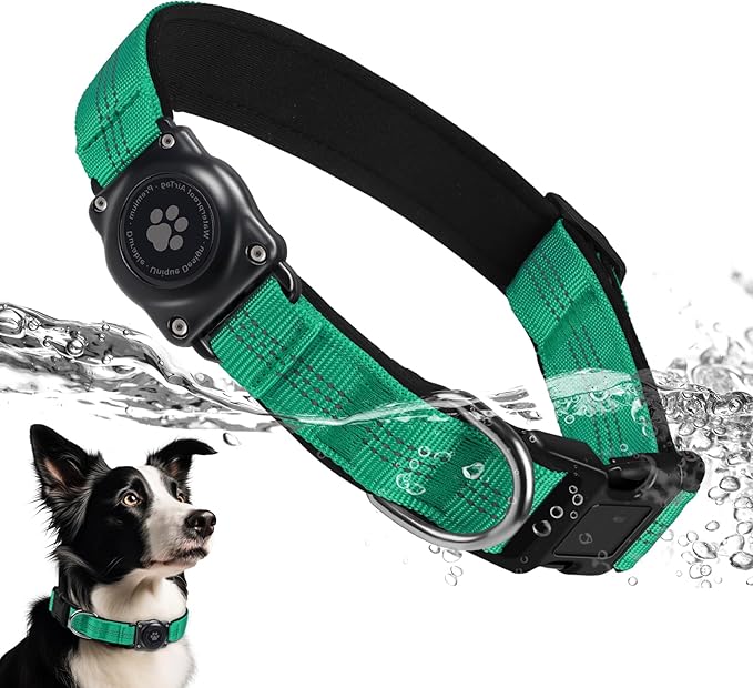Upgraded AirTag Dog Collar, IP68 Waterproof Air Tag Dog Collar Holder, Reflective, Ultra-Durable, Comfortable Padded, Heavy Duty Dog Collars for Small Medium Large Dogs (L (14.8"-20.3"), Teal)