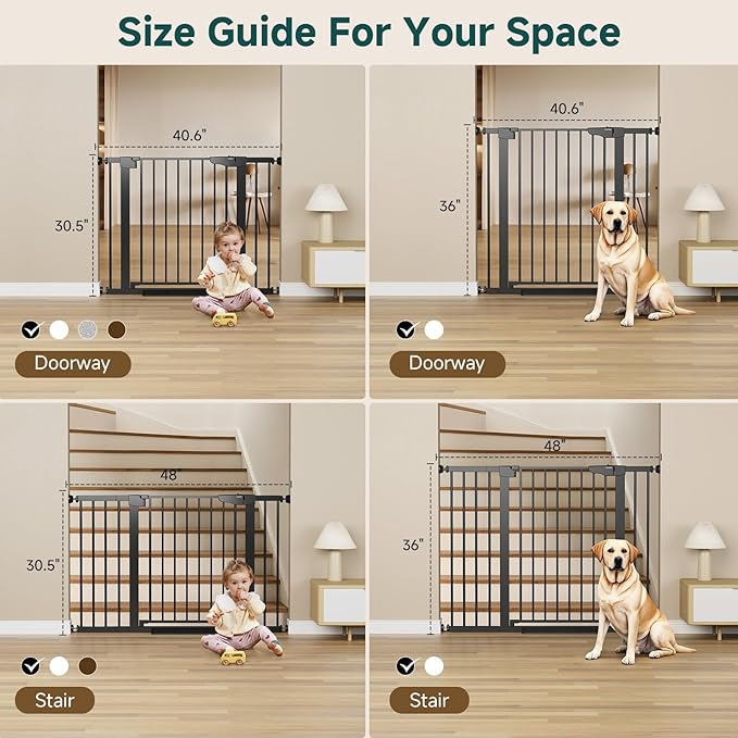 Cumbor 29.7-40.6" Baby Gate for Stairs, Baby Essential Safety Gate, Mom's Choice Awards Winner-Dog Gate for Doorways, Pressure Mounted Auto-Close Pet Gates for Dogs Indoor, Durable Child Gate, Black