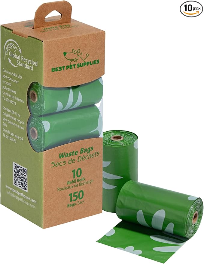 Best Pet Supplies Poop Bags for Dogs, 50% Post-Consumer Recycled Content dog waste bags on rolls, fits all poop bag holders for leashes - 150 Count, Green, Lavender Scented