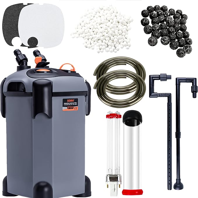 Canister Filter with 3 Media Trays Spray Bar External Canister Filter for Large Fish Tank and Aquariums, SF-650F-UV-171GPH