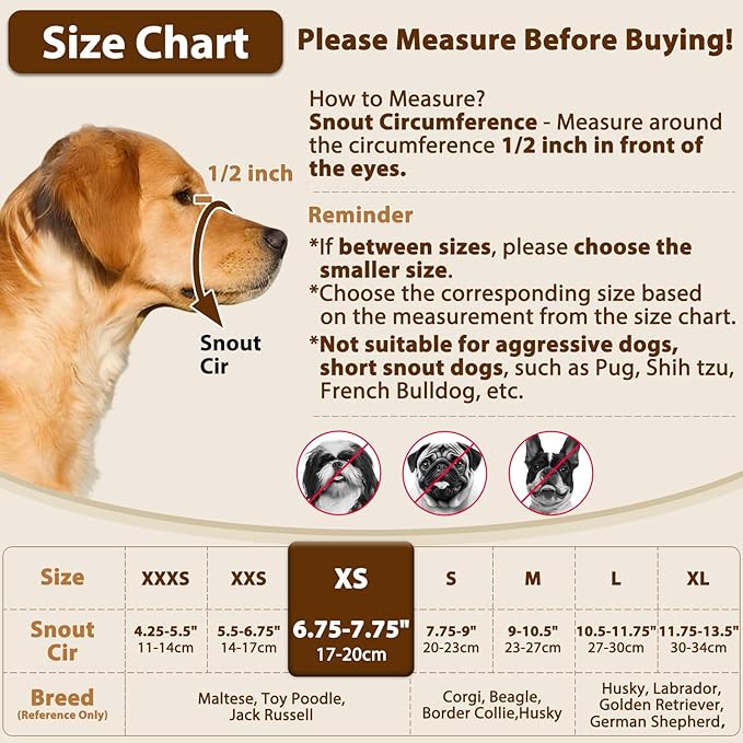 Crazy Felix Nylon Dog Muzzle for Small Medium Large Dogs, Air Mesh Breathable and Drinkable Pet Muzzle for Anti-Biting Anti-Barking Licking (XS, Beige)