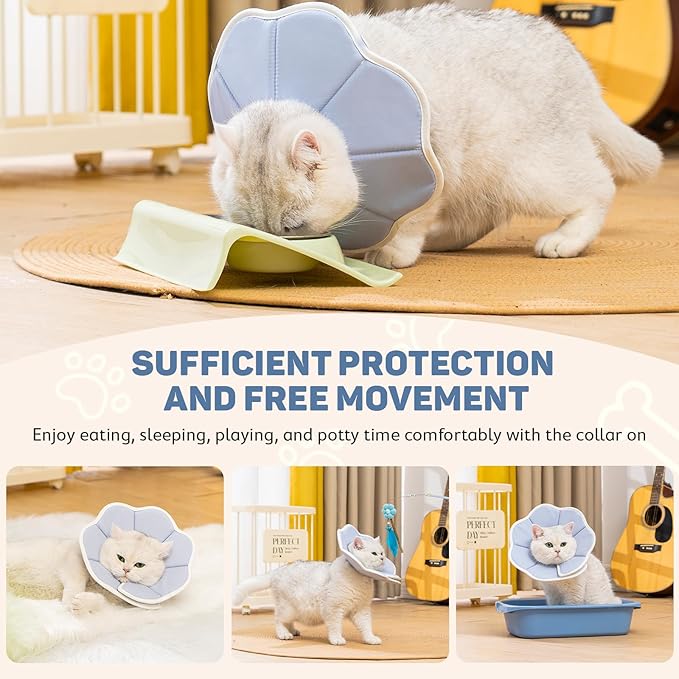 Avont Soft Cat Recovery Cone Collar, Adjustable Lightweight Kitten E-Collar for Small Dogs, Comfortable Neck Donut Stop Licking Scratching After Surgery -Grey(L)