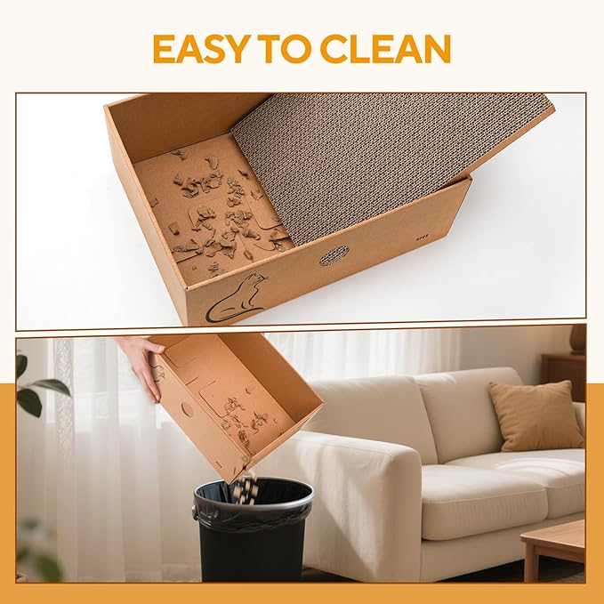 AUSCAT Cat Scratcher Box with 6PCS Cat Scratching Board, Cardboard Cat Scratchers for Indoor Cats, Reversible Cat Scratch Pads for Small Medium Kittens, 14.6" L x 10.9" W x 5.2" H