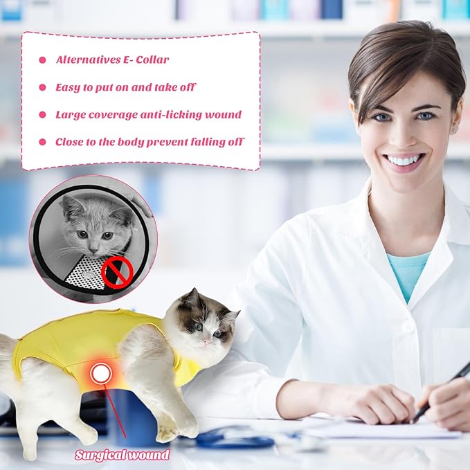 Cat Recovery Suit for Abdominal Wounds or Skin Diseases, Cat Onesie for Cats After Surgery Female Kitten Recovery Suit, Breathable E-Collar Alternative for Cats After Spay Anti Licking Wounds
