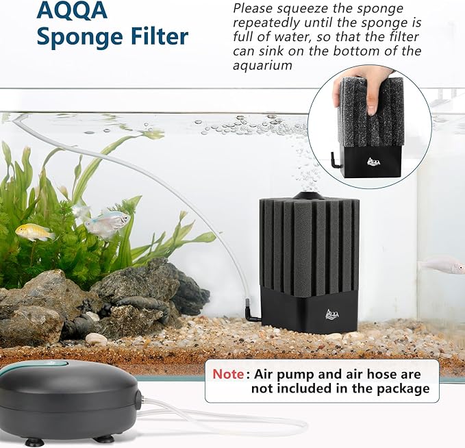 AQQA Aquarium Filter Fish Tank Sponge Filter Whisper Submersible Filters for Aquarium Foam Filter for Freshwater & Saltwater(Medium for 20-110 Gallon)