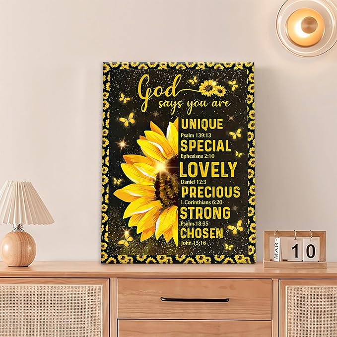 Christian Sunflower Bathroom Pictures Wall Art, Bible Verse Bathroom Wall Decor for Bedroom Office Wall Decorations for Bathroom Living Room Painting Artwork Modern Poster Prints 20"L x 16"W