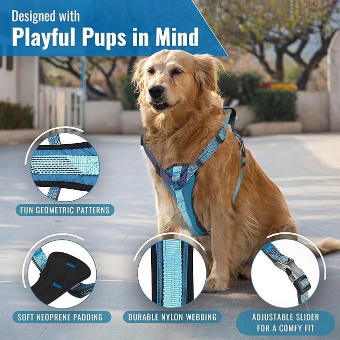 No-Pull Dog Harness with Handle - Escape Proof, Anti-Pulling, Grip Control, Multi-Angle Reflective for Safe Walks & Training, Easy On & Off, Metal Buckle–Pet Harness, Medium/Large Dogs- H4- Black
