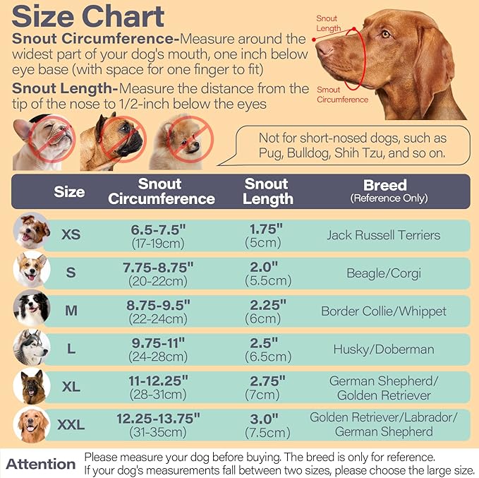 LUCKYPAW Dog Muzzle for Large Medium Small Dogs, Patented Mesh Muzzle to Prevent Biting Chewing Eating, Soft Mouth Guard with Front Opening Design for Drinking Panting(Black, XS)