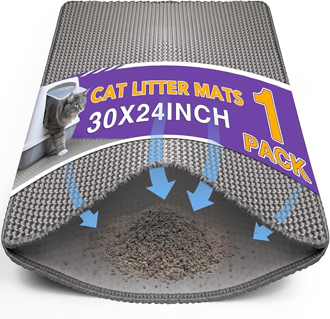 Cat Litter Mat Double Layer Waterproof Urine Proof Trapping Mat 1 Pack (Gray, 30x24 Inch)