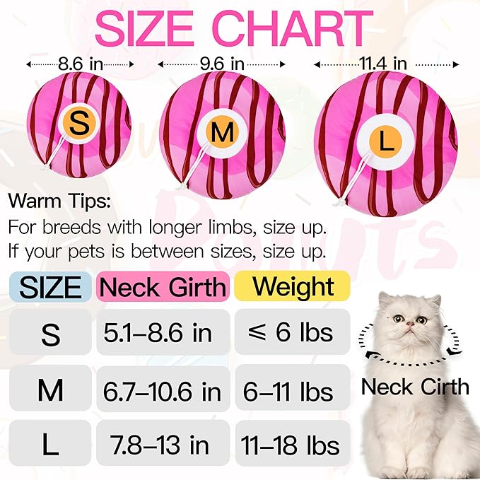 Cat Cone Collar Soft, Cute Cat Donut Collar After Surgery, Adjustable Kitten Recovery Cones to Stop Licking, Lightweight Neck Elizabethan Collars for Cats Kittens (Chocolate Pink, Medium)