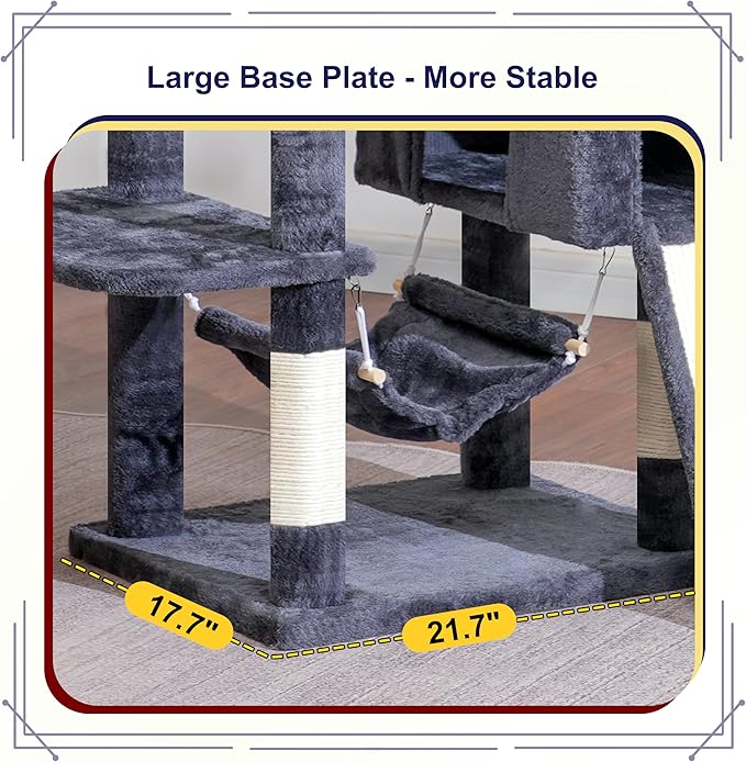 Cat Tree for Indoor Cats, 71'' (180cm) Multi-Level Cat Tower for Large Adult, Sturdy Cat Tree House with 2 Scratching Boards 7 Posts, 2 Plush Perches/Condos, Hammock, Smoky Gray GCT032G