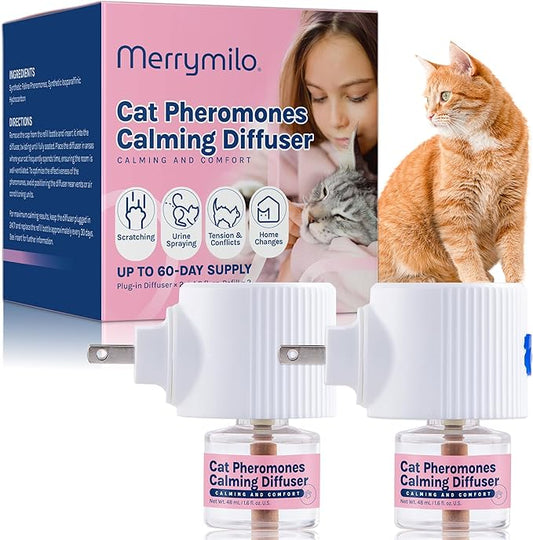 Cat Calming Pheromones Diffuser: 2 Classic Cats Plug in Refill Diffusers for Relaxation & Comfort - Reduce Stress Barking & Scratching - Indoor 60 Days Supply