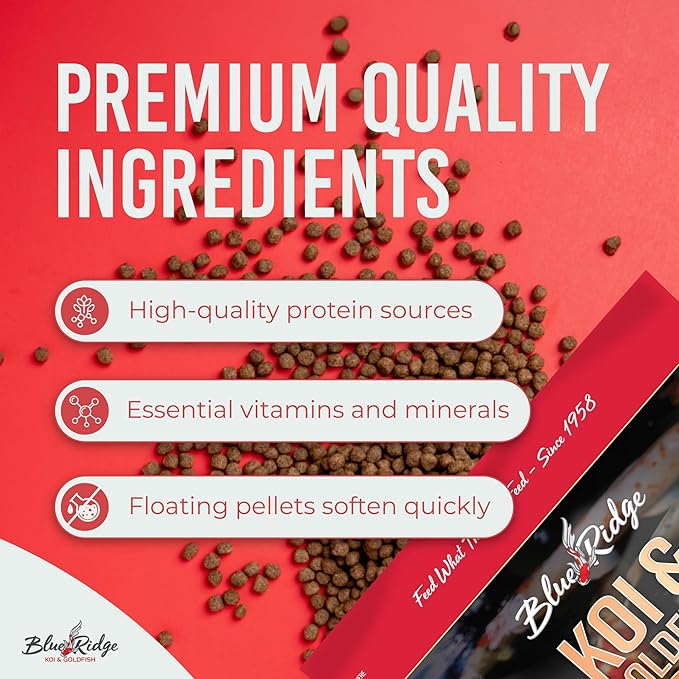Blue Ridge Koi Fish Food 5lb - Koi Food Large 3/16" Growth Formula, Goldfish Food, Premium Fish Food for Ponds, Ponds Fish Food, Floating Pond Pellets