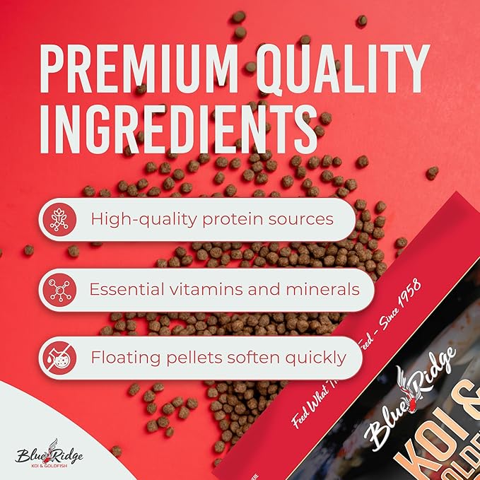 Blue Ridge Koi Fish Food 5lb - Koi Food Mini Growth Formula, Goldfish Food, Premium Fish Food for Ponds, Ponds Fish Food, Floating Pond Pellets