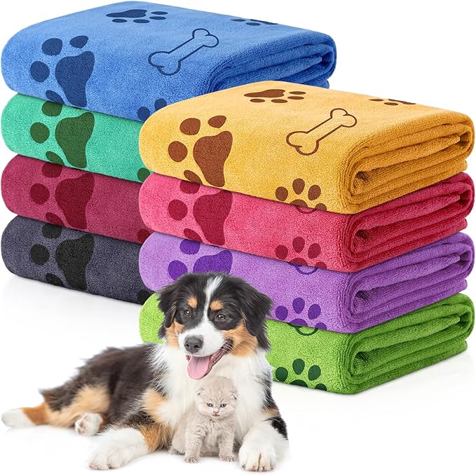 Chumia 8 Pcs Dog Towels for Drying Dogs Cats Pet Towels Bulk Puppy Microfiber Quick Drying Paw Bath Bathing Supplies Absorbent for Medium Pets(Colorful,40 x 24 Inch)