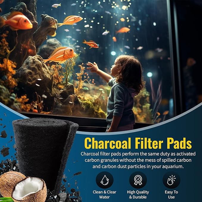 CFS – Pack of 2, Cut to Fit Carbon Infused Filter Pad Media for Clean & Clear Fish Tank and Ponds – Fresh & Filtered Water for Aquariums – Charcoal Filter Pads – Black – 10.5" x 72"
